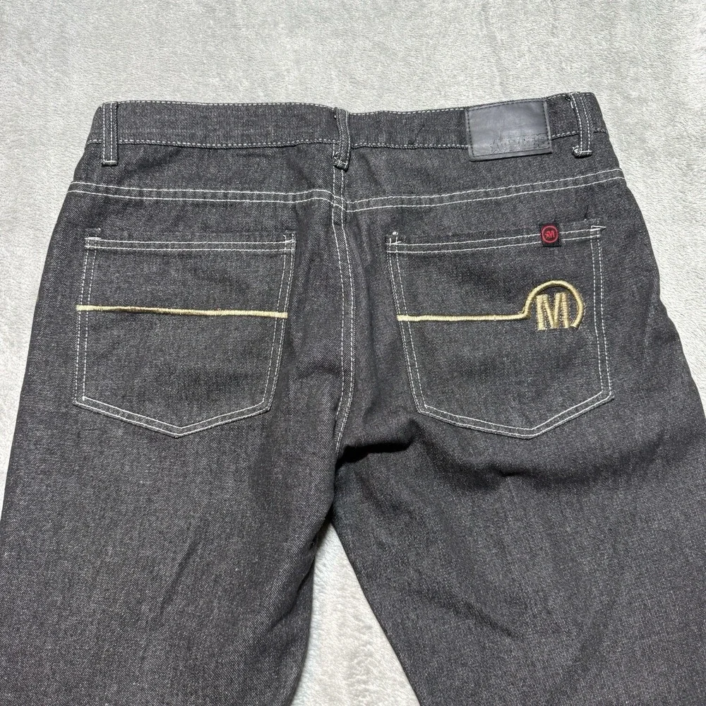 Mecca Jeans Mens 38x32 Black Denim Embroidered Pocket Baggy Y2K Hip Hop